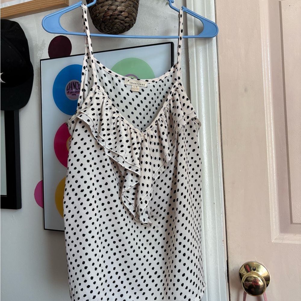 Twenty one Black and White Polka Dot Ruffle Top
